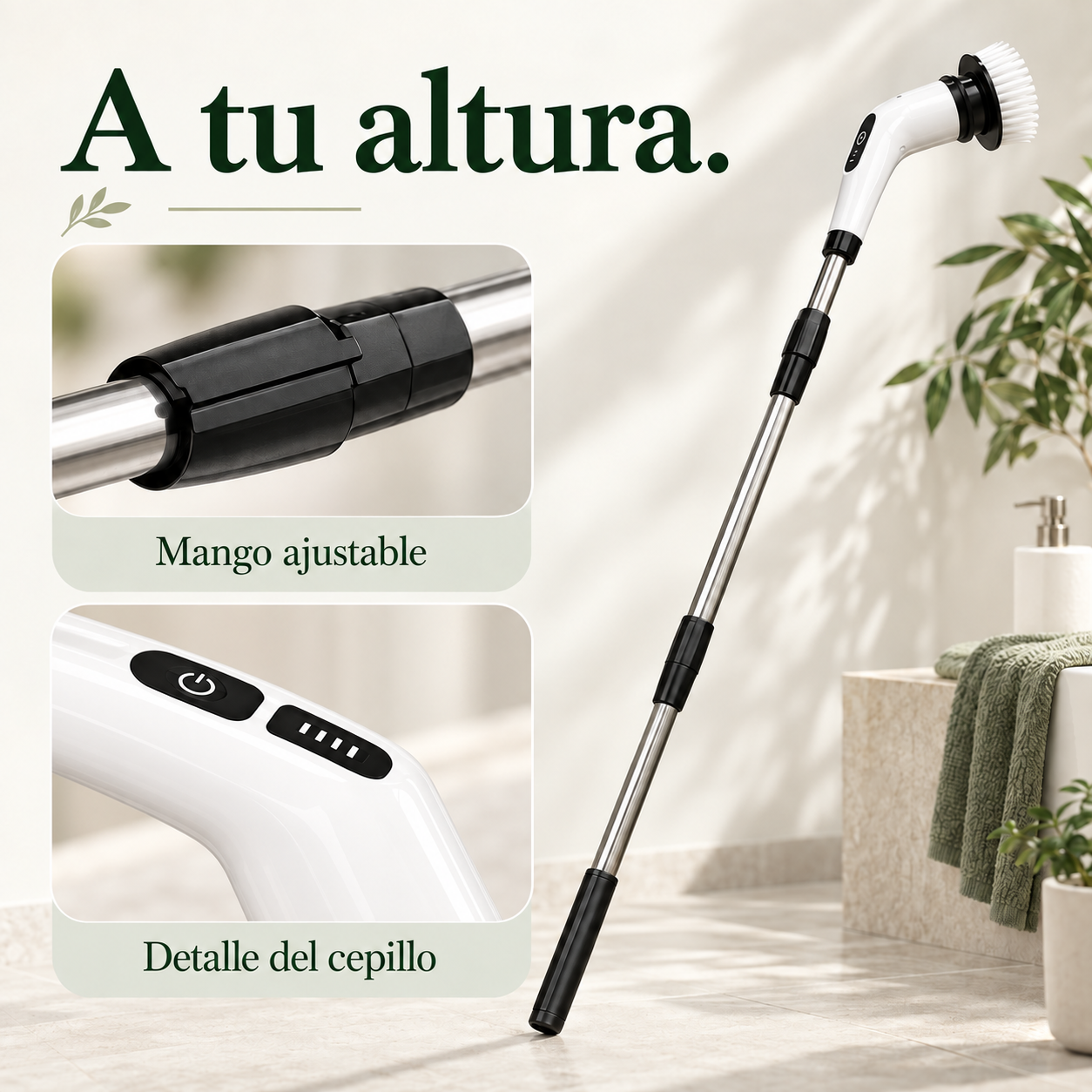 Mango ajustable y controles del cepillo blanco